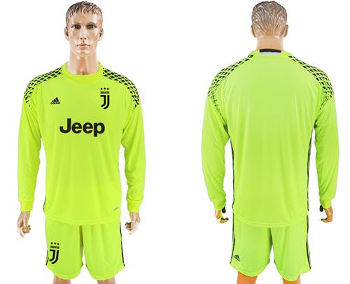 Juventus Blank Shiny Green Goalkeeper Long Sleeves Soccer Club Jersey - Click Image to Close